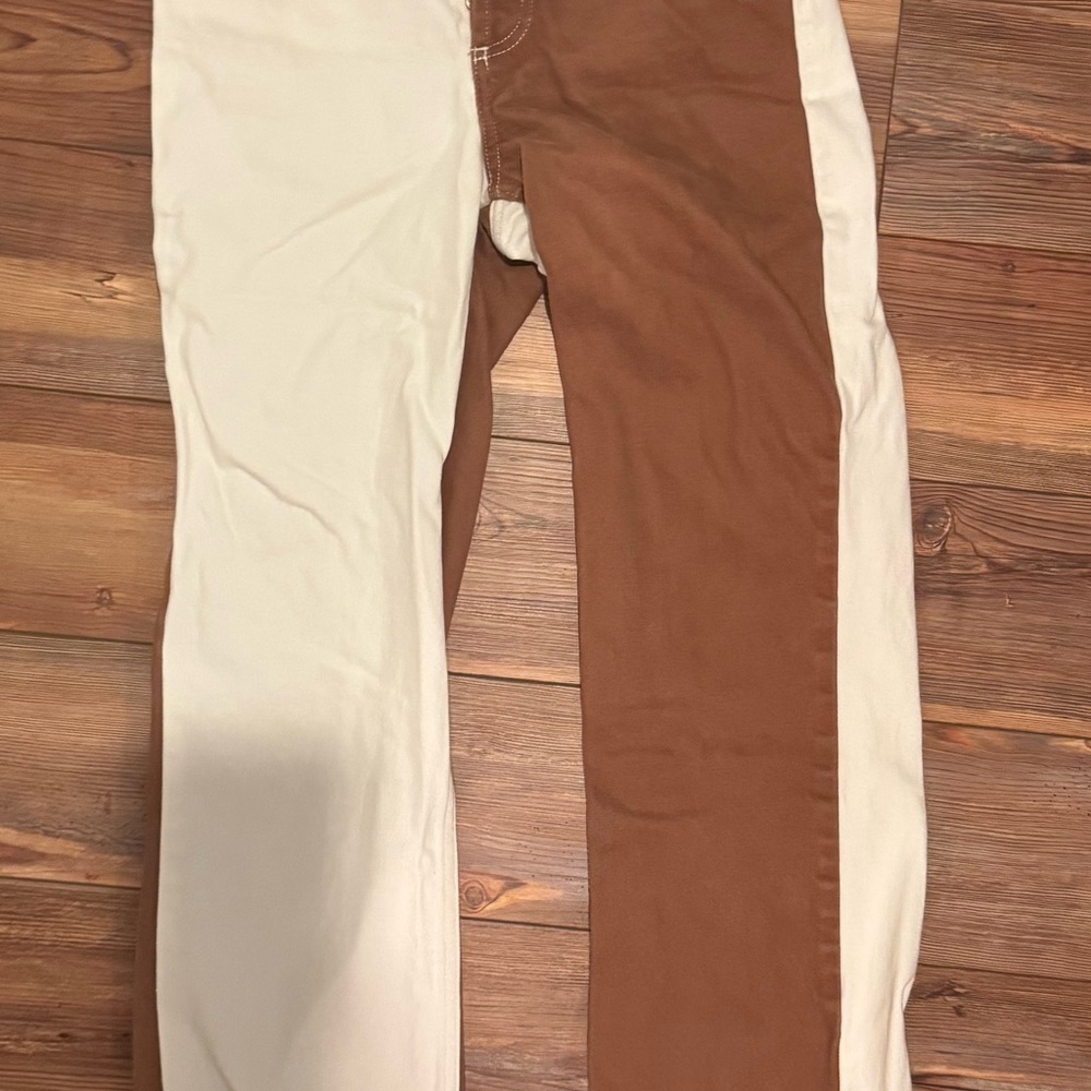 Topshop Cream and Brown Trousers